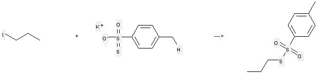1-Iodopropane can be used to produce toluene-4-thiosulfonic acid S-propyl ester at the ambient temperature